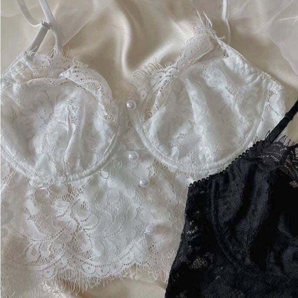 White Lace Bralette Scalloped Longline Bra